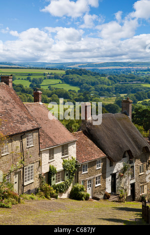 Hovis pain annonce Célèbre Gold Hill Shaftesbury et vue sur Blackmore Vale Shaftesbury, Dorset, Angleterre Royaume-Uni GB Europe Banque D'Images