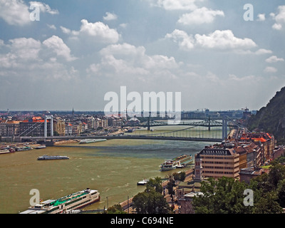 Danube et Budapest, Hongrie. L'Elizabeth pont traverse le Danube. Banque D'Images