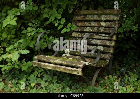 Une vieille chaise de jardin moussus à 'Max Gate", la chambre que Thomas Hardy conçu et construit pour lui-même à Dorchester. Dorset, Angleterre, Royaume-Uni. Banque D'Images