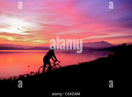 Cycliste sur piste cyclable dans tiburon sur Richardson Bay dans la baie de San Francisco Banque D'Images