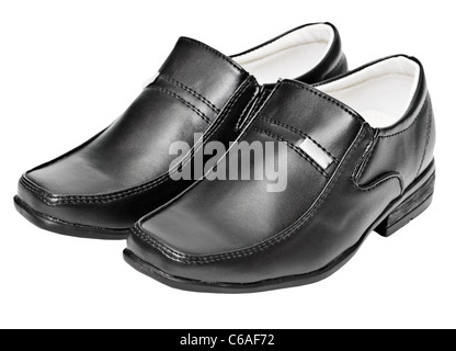 Chaussures pour hommes en cuir noir isolé sur fond blanc Banque D'Images