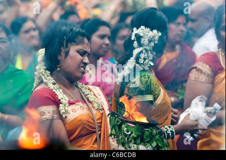 Les femmes de l'Amman Temple Sri Kanaga Thurkai Katpoora la scène Saddi. West Ealing Londres Banque D'Images