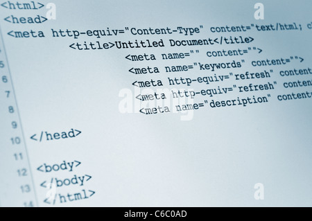Code informatique html, image de fond représentant concept internet Banque D'Images