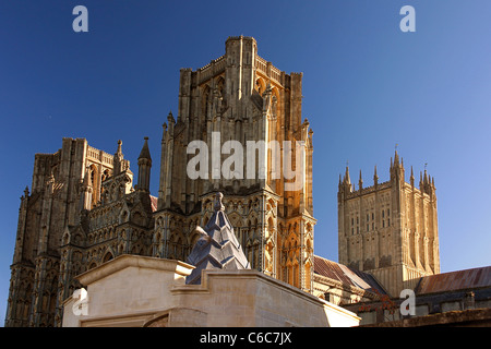 L'ouest avant de Wells Cathedral à Somerset England UK Banque D'Images