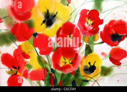 Tulipes fleurs, aquarelle. Papier. L'aquarelle. Artiste - Tanya Kazantseva, Belarus, Minsk. Banque D'Images