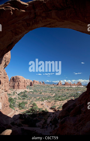 Moab, Utah - Le point de vue de la double arche à Arches National Park. Banque D'Images