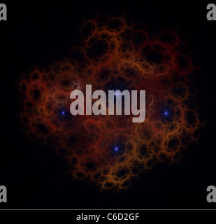 Blue stars en rouge nuage interstellaire Banque D'Images