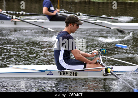 L'aviron sur la rivière Avon à Warwick, Warwickshire, UK Régate Banque D'Images