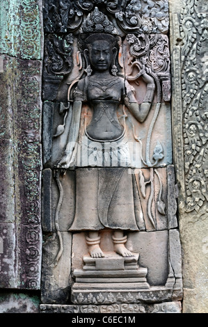 Angkor Thom Siem Reap Cambodge Prasat Bayon bas reliefs décorer décoration terrasse intérieure apsara Banque D'Images
