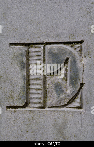 Lettre E détail de l'ardoise pierre tombale, Leicestershire, UK Banque D'Images