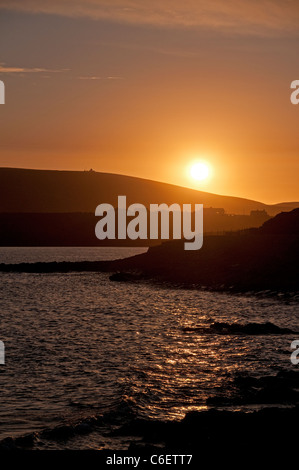 Le coucher du soleil, la tête' Établissement"Sumburgh, Shetland, Scotland, UK Banque D'Images