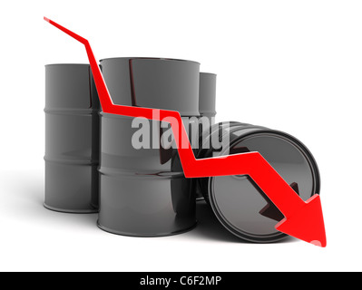 Pétrole, flèche vers le bas (sur fond blanc,fait en 3d) Banque D'Images