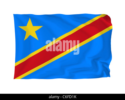 République démocratique du Congo. Drapeau de l'Afrique de l'haute résolution série. Avec un tissu de texture. Banque D'Images