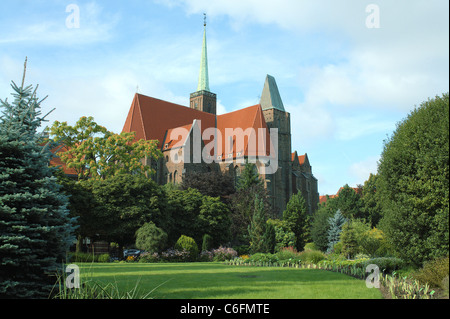 L'église gothique Sainte Croix de Wroclaw et le Jardin botanique en été Banque D'Images