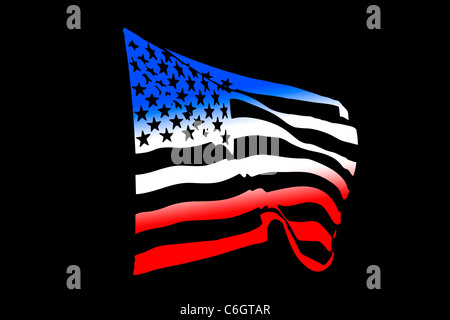 USA flag waving silhouette dans le vent isolated on black Banque D'Images