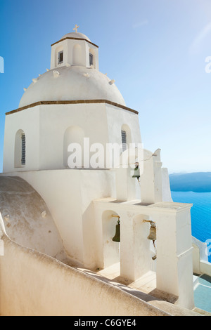 Église orthodoxe grecque à Fira, Santorin (thira), Cyclades, Mer Égée, Grèce, Europe Banque D'Images