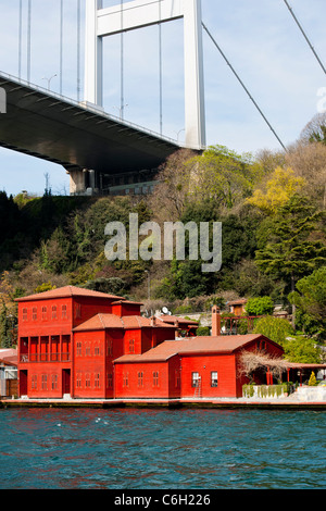 Villa,Yalis Bosphore,(mot turc),Maisons,au bord de l'eau de luxe,typique des structures en bois traditionnel,Corne d'Istanbul,Turquie, Banque D'Images