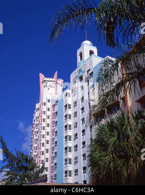 Bâtiments Art déco, Collins Avenue, South Beach, Miami Beach, Floride, États-Unis d'Amérique Banque D'Images