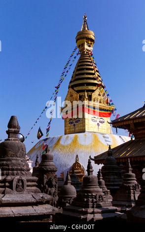 Le Temple de Swayambhunath, singe, Kathamndu, Népal Banque D'Images