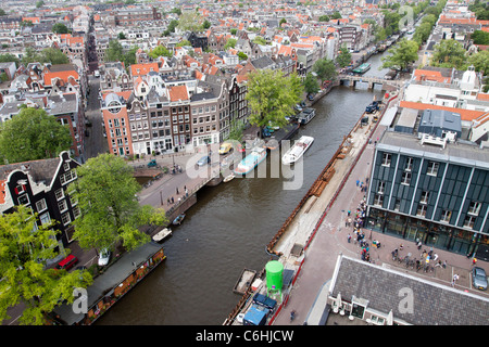 Vue aérienne de la ville d'Amsterdam à partir du haut de Westerkerk Banque D'Images