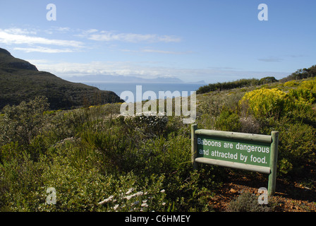 Panneau d'avertissement, Cape Point, Cape of Good Hope, Table Mountain National Park, Western Cape, Afrique du Sud Banque D'Images