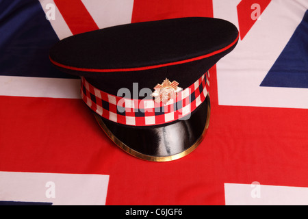 SCOTS GUARDS BOUCHON SUR L'UNION JACK DE Grande-bretagne Banque D'Images