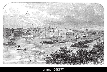 Albany, New York, en 1890. Capitale de l'état de New York. La gravure. Vintage engraved illustration de la célèbre capitale. Banque D'Images