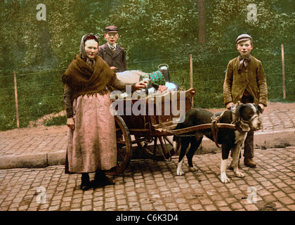 Les vendeurs de lait, Bruxelles, Belgique, vers 1900 Banque D'Images