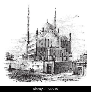 Mosquée de Mohammed Ali, La Citadelle du Caire, Égypte. Gravure d'époque. Vieille Illustration gravée de la mosquée de Mohamed Ali en 1890 Banque D'Images