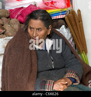 Woman at a market stall, Mercado Central, Cuzco, Pérou Banque D'Images