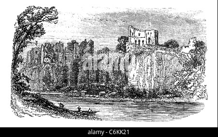 Le Château de Chepstow, dans Monmouthshire, Wales, au cours des années 1890, vintage la gravure. Vieille illustration gravée du château de Chepstow. Banque D'Images