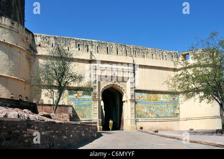 Porte d'entrée Fort Mehrangarh Jodhpur Rajasthan Inde Banque D'Images