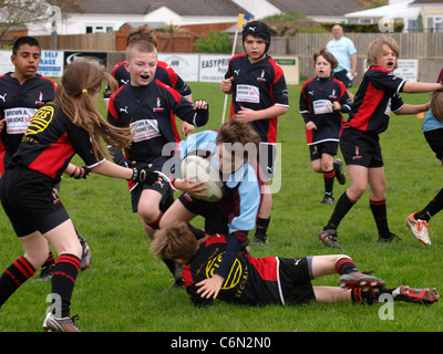 Moins de 13 ans rugby match, Bude, Cornwall, UK Banque D'Images