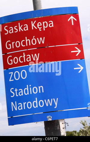 Pologne Varsovie road sign pour le stadion Narodowy national stadium et Zoo Banque D'Images