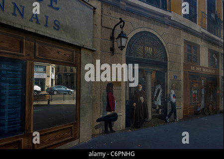 Lyon, France, trompe-l'œil peint sur une face Banque D'Images