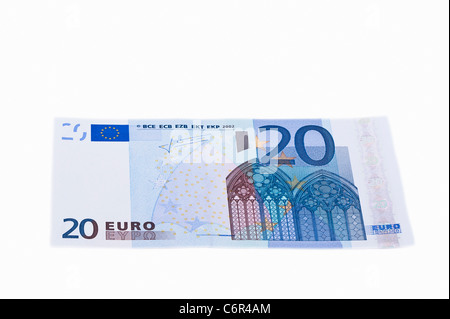 Une vingtaine d'euro bank note sur un fond blanc Banque D'Images