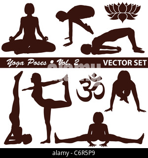 Silhouettes de femmes dans des poses de Yoga sur un fond blanc, vector illustration Banque D'Images