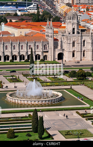 Portugal, Lisbonne : l'œil de l'oiseau vue du Monument des Découvertes au monastère de Saint Jérôme à Belém Banque D'Images