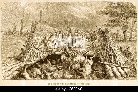 Un piège à ciel ouvert ou utilisé par les habitants de hopo attraper le gibier sauvage au Botswana de l'illustration dans le livre de David Livingstone 1857 Banque D'Images