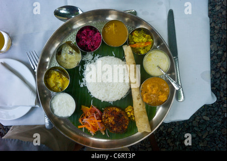 Une version gastronomique de l'Inde du sud, traditionnel Thali à Kochi, Kerala State, India. Banque D'Images