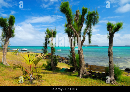 Vue depuis un hôtel à l'île de Coin de Mire de la rive à Cap Malheureux, Rivière du Rempart, Ile Maurice. Banque D'Images