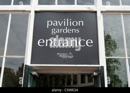 Entrée Pavilion Gardens, Buxton, sign Banque D'Images