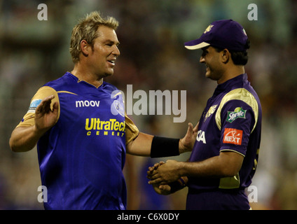 Kolkata Knight Riders Capitaine Sourav Ganguly et Rajasthan Royals Capitaine Shane Warne Les Kolkata Knight Riders vs Rajasthan Banque D'Images