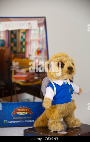 Bogdan, un jeune étudiant à l'Meerkovo meerkat peluche, à partir de la campagne publicitaire comparethemeerkat.com Banque D'Images