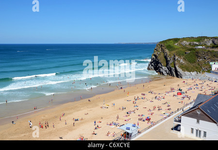 L'été à la plage Tolcarne beach à Newquay, Cornwall, UK Banque D'Images