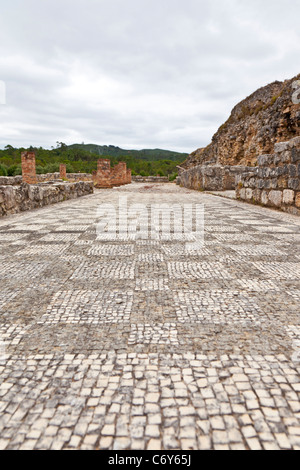 Mosaïques dans la chambre de la Villa Swastika à Conimbriga, le mieux conservé des ruines de la ville romaine au Portugal. Banque D'Images