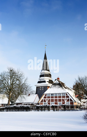 Neige hiver cadre impression church Banque D'Images