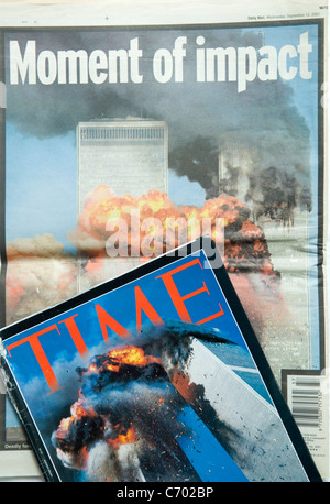 Les boutures de journaux et de magazines à l'époque de l'attaques terroristes sur l'Amérique le 11 septembre 2001. Utilisez UNIQUEMENT ÉDITORIALE Banque D'Images