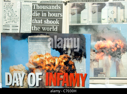 Les boutures de journaux et de magazines à l'époque de l'attaques terroristes sur l'Amérique le 11 septembre 2001. Utilisez UNIQUEMENT ÉDITORIALE Banque D'Images