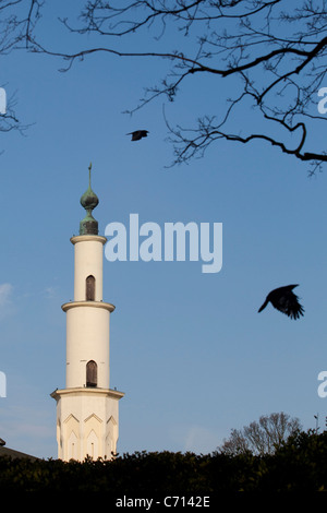 Minaret de la grande mosquée de Bruxelles Banque D'Images